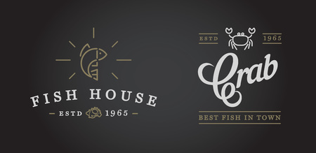 Set of Vector Sea Food Elements and Sea Signs Illustrationのイラスト素材
