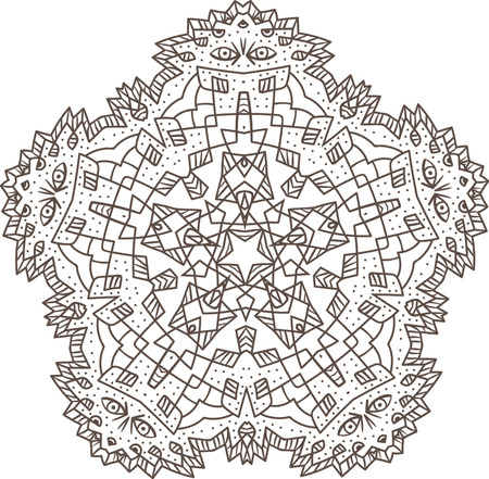 Ethnic Fractal Mandala Vector Meditation looks like Snowflake or Maya Aztec Pattern or Flower too Isolated on Whiteのイラスト素材