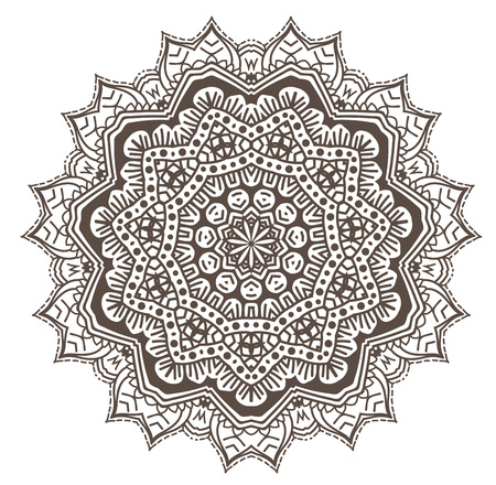 Ethnic Fractal Mandala Vector Meditation looks like Snowflake or Maya Aztec Pattern or Flower too Isolated on Whiteのイラスト素材