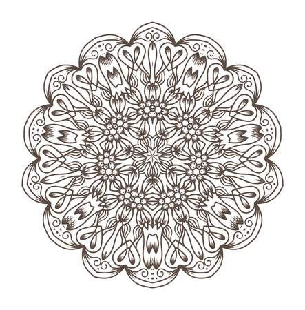 Ethnic Fractal Mandala Vector Meditation looks like Snowflake or Maya Aztec Pattern or Flower too Isolated on Whiteのイラスト素材