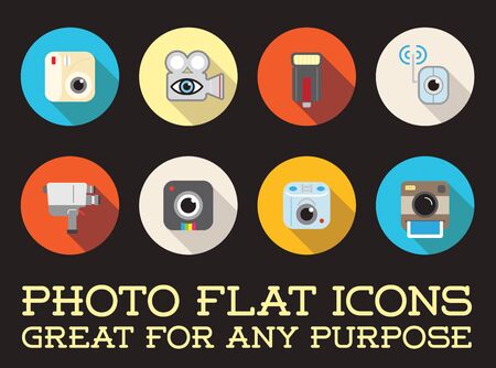 Set of Vector Photo Camera Photography Elements and Video Camera Icons Illustrationのイラスト素材