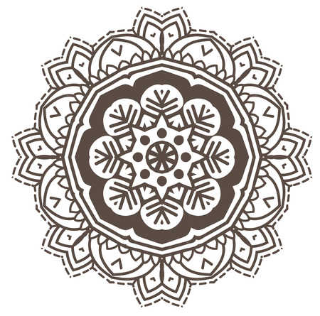 Ethnic Fractal Mandala Vector Meditation looks like Snowflake or Maya Aztec Pattern or Flower too Isolated on Whiteのイラスト素材
