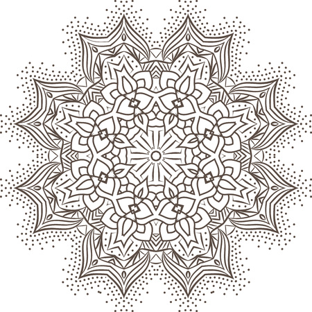 Ethnic Fractal Mandala Vector Meditation looks like Snowflake or Maya Aztec Pattern or Flower too Isolated on Whiteのイラスト素材