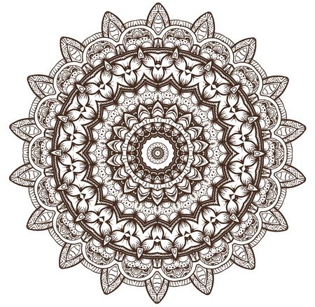 Ethnic Fractal Mandala Vector Meditation looks like Snowflake or Maya Aztec Pattern or Flower too Isolated on Whiteのイラスト素材