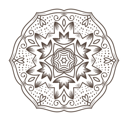 Ethnic Fractal Mandala Vector Meditation looks like Snowflake or Maya Aztec Pattern or Flower too Isolated on Whiteのイラスト素材