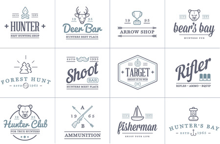 Set of Vector Hunting Camping Sport Elements Illustrationのイラスト素材