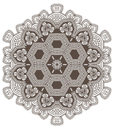 Ethnic Fractal Mandala Vector Meditation looks like Snowflake or Maya Aztec Pattern or Flower too Isolated on Whiteのイラスト素材