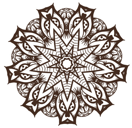 Ethnic Fractal Mandala Vector Meditation looks like Snowflake or Maya Aztec Pattern or Flower too Isolated on Whiteのイラスト素材