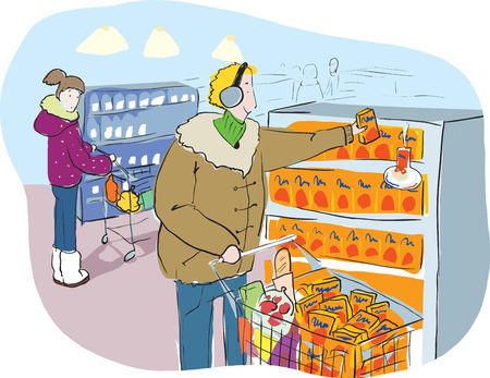 Vector Illustration Shopping in Grocery Market or Mallのイラスト素材
