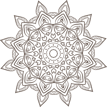 Ethnic Fractal Mandala Vector Meditation looks like Snowflake or Maya Aztec Pattern or Flower too Isolated on Whiteのイラスト素材