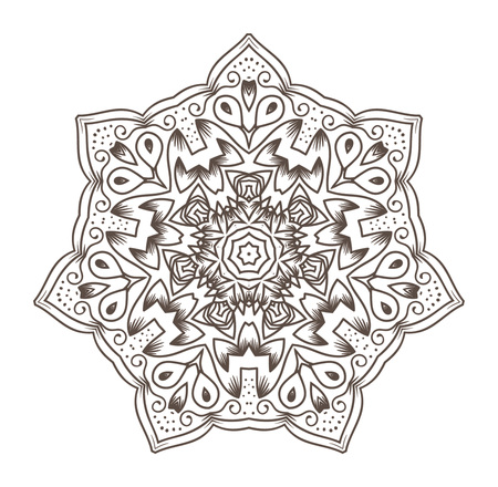 Ethnic Fractal Mandala Vector Meditation looks like Snowflake or Maya Aztec Pattern or Flower too Isolated on Whiteのイラスト素材