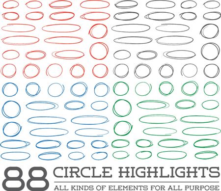 Red Hand Drawn Circles Rounds Bubbles Set Collection in Vectorのイラスト素材