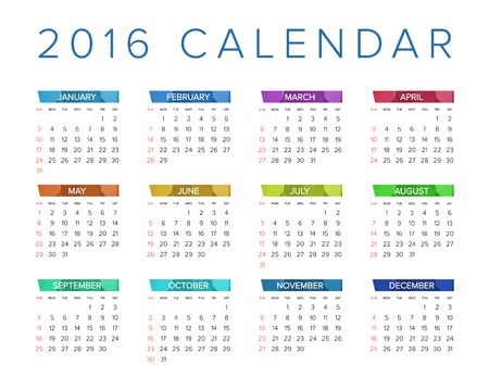 2016 Calendar. Abstract. Week Starts from Sunday. Vector illustration. Print Readyのイラスト素材