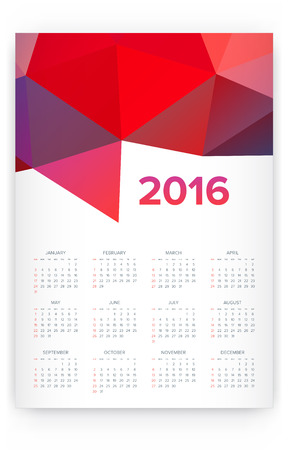 2016 Calendar. Abstract. Week Starts from Sunday. Vector illustration. Print Readyのイラスト素材