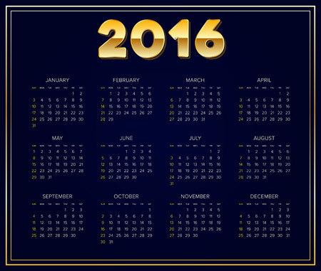 2016 Calendar. Abstract. Week Starts from Sunday. Vector illustration. Print Readyのイラスト素材