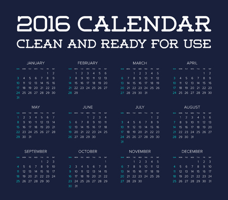 2016 Calendar. Abstract. Week Starts from Sunday. Vector illustration. Print Readyのイラスト素材