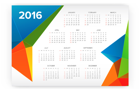 2016 Calendar. Abstract. Week Starts from Sunday. Vector illustration. Print Readyのイラスト素材