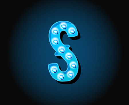 Casino or Broadway Signs style neon light bulb Alphabet Letter Character in Vectorのイラスト素材