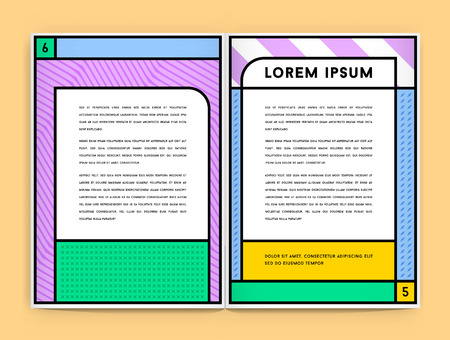Visual identity in Trendy New Fat Line Style Geometric Design in Retro Style with Fresh Old School Colours with Fictitious names and textのイラスト素材