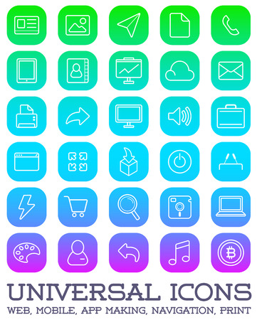 30 Universal Icons Set For All Purposes Web, Mobile, App Making, Navigation, Printのイラスト素材