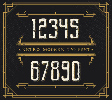 Vintage Retro Font. Handcrafted Decoration Font. Number from 0 to 9のイラスト素材