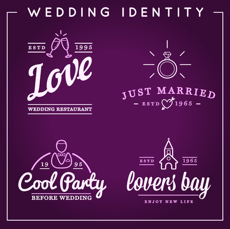 Set of Vector Wedding Love Elements Merry Me Illustration can be used as Logo or Icon in premium qualityのイラスト素材