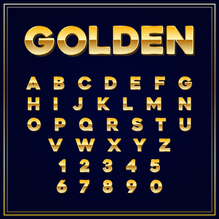 Alphabetic fonts Gold letter with numbers. Vector EPS10.のイラスト素材