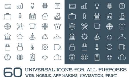 60 Universal Icons Set For All Purposes Web, Mobile, App Making, Navigation, Printのイラスト素材