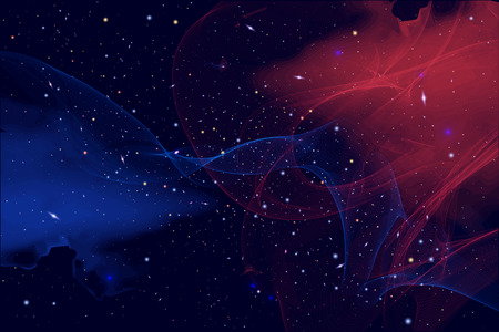 Vector Cosmology Illustration with Universe, Galaxy, Sun, Planets and Stars. Can be used for Invitation or Booklet. Futuristic view with Depth and Space Backgroundのイラスト素材