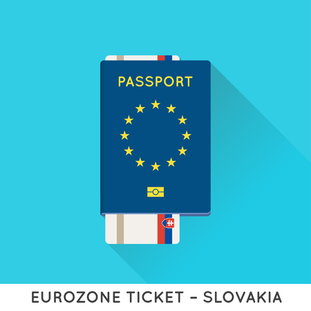 Eurozone Europe Passport with tickets vector illustration. Air Tickets with EU National Flag.のイラスト素材