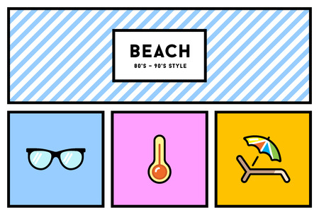 Vector 80s or 90s Stylish Icon Set with Retro Coloursのイラスト素材