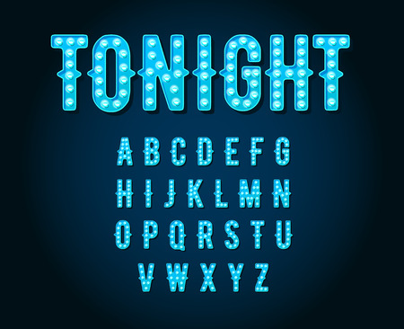 Neon Casino or Broadway Signs style light bulb Alphabet in Vectorのイラスト素材