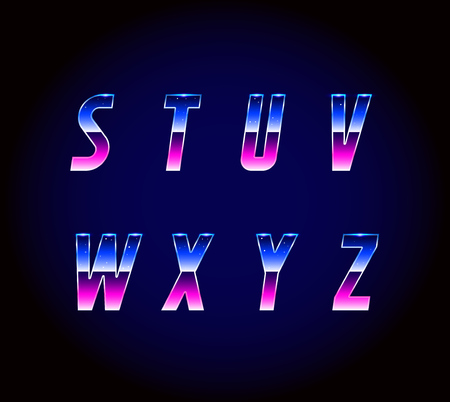 80s Retro Futurism Sci-Fi Font Alphabet Vectorのイラスト素材