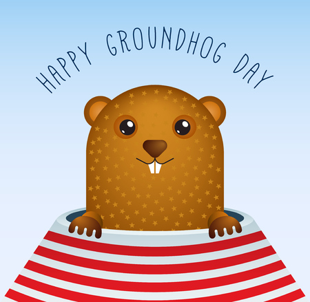 Happy Groundhog Day with Groundhog Vectorのイラスト素材