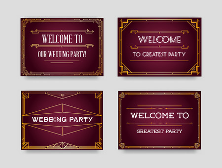 Set of Great Quality Style Invitation in Art Deco or Nouveau Epoch 1920's Gangster Era Collection Vectorのイラスト素材