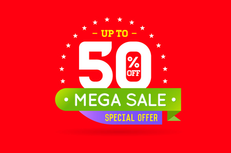 Sale Sign Banner Poster ready for Web and Print. Vector. Super, Mega, Huge Sale with Special Offerのイラスト素材