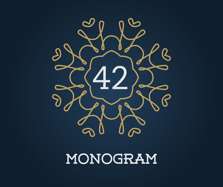 Monogram Design Template with Letter Vector Illustration Premium Elegant Quality Gold on Navy Blueのイラスト素材