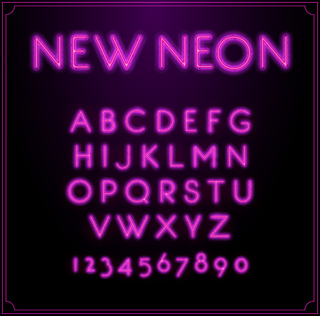 Neon Font Type Alphabet. Glowing in Vector. With Numbers.のイラスト素材