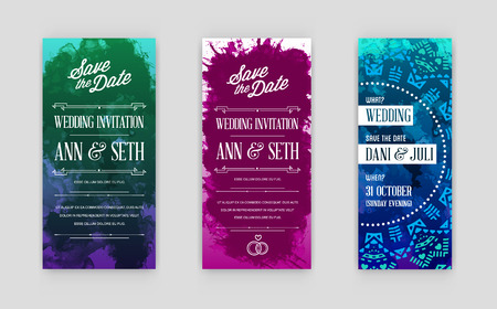 Set of Vector Illustration Invitation to Wedding Card. Collection in Watercolor Art Style on Backdropのイラスト素材