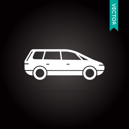 Car Icon Vector White on Blackのイラスト素材