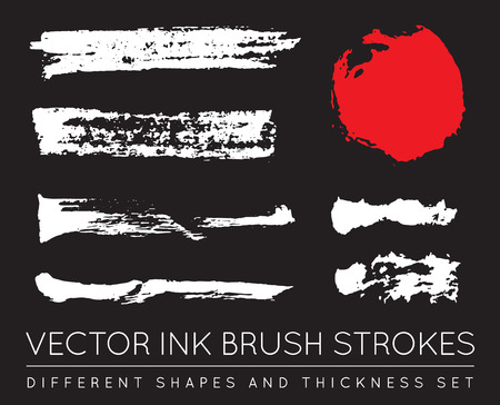 Set of Vector Black Pen Ink Brush Strokes. Grunge Ink Brush Stroke. Dirty Brush Stroke.のイラスト素材