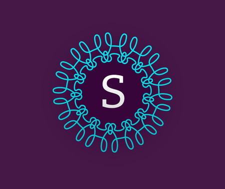 Monogram Design Template with Letter in Vector. Premium Elegant Quality Turquoise on Violet with White Letter.のイラスト素材