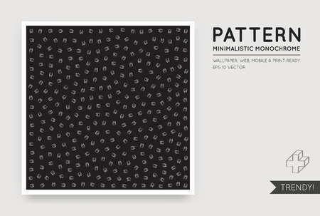 Vector Black Abstract Background with Seamless Random White Monochrome Figuresのイラスト素材