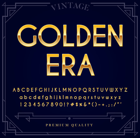 Gold Metallic Font Set. Letters, Numbers and Special Characters in Vectorのイラスト素材