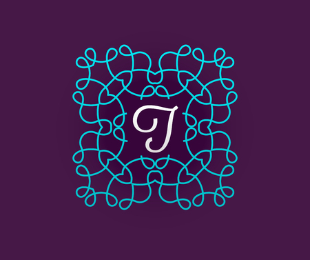 Monogram Design Template with Letter in Vector. Premium Elegant Quality Turquoise on Violet with White Letter.のイラスト素材
