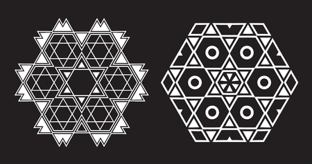 Ethnic Fractal Mandala Vector looks like Snowflake or Maya Aztec Pattern or Flowerのイラスト素材