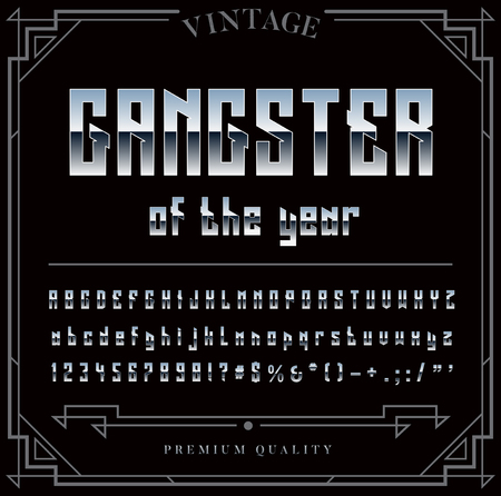 Silver or Chrome Metallic Font Set. Letters, Numbers and Special Characters in Vectorのイラスト素材