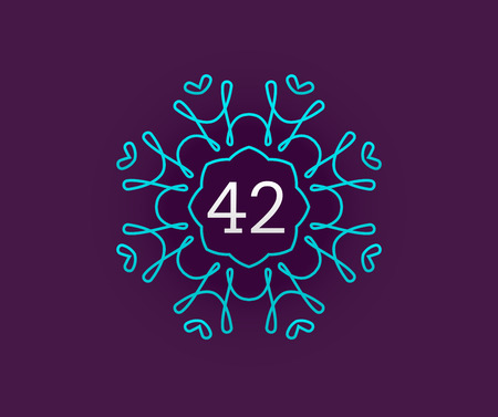 Monogram Design Template with Number in Vector. Premium Elegant Quality Turquoise on Violet with White Number 42.のイラスト素材