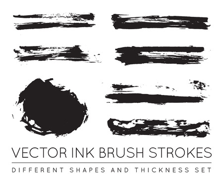Set of Vector Black Pen Ink Brush Strokes. Grunge Ink Brush Stroke. Dirty Brush Stroke.のイラスト素材