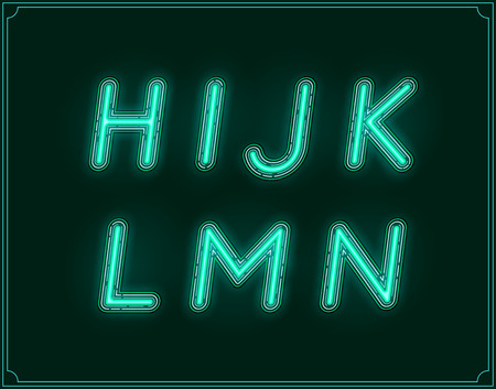 Neon Italic Font Type Alphabet. Glowing in Vector.のイラスト素材
